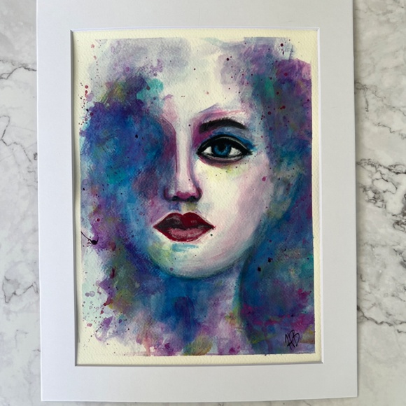 Enchantment Abstract Acrylic Watercolor Effect Painting of Woman's Face - Picture 6 of 13